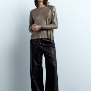 Zara Foil Fine Knit Sweater Bronze